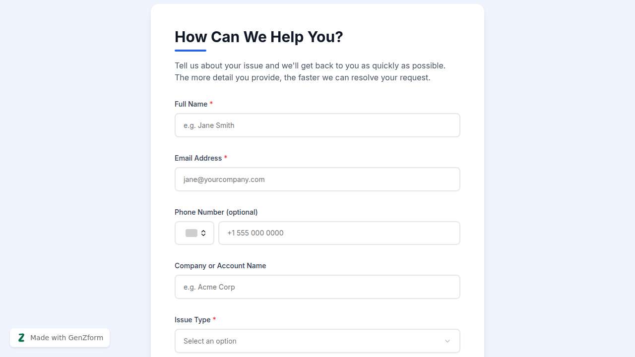 {"en":"Customer Support Request Form Template"}