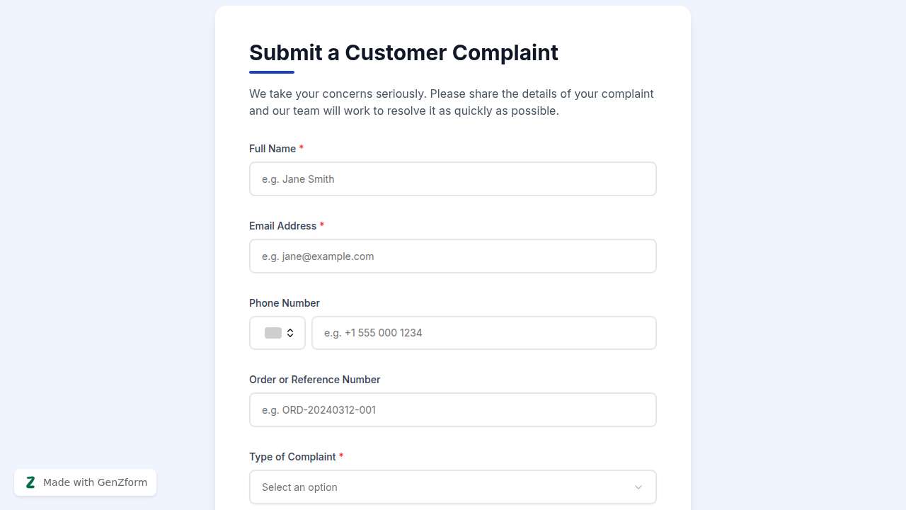 {"en":"Customer Complaint Form Template"}