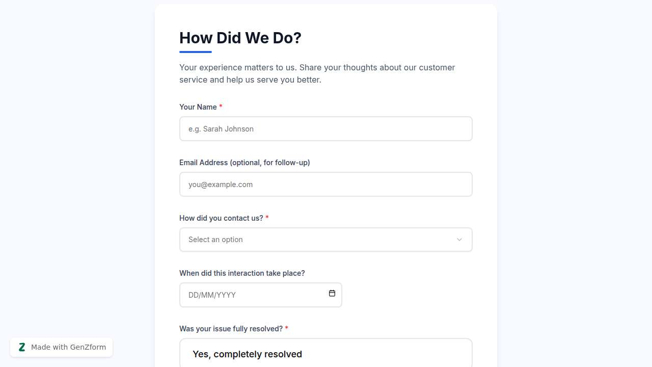 {"en":"Customer Service Feedback Form Template"}