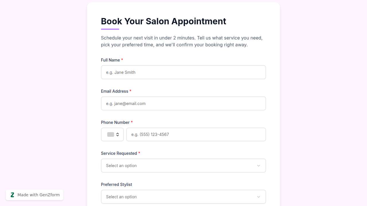 {"en":"Salon Appointment Scheduling Form Template"}
