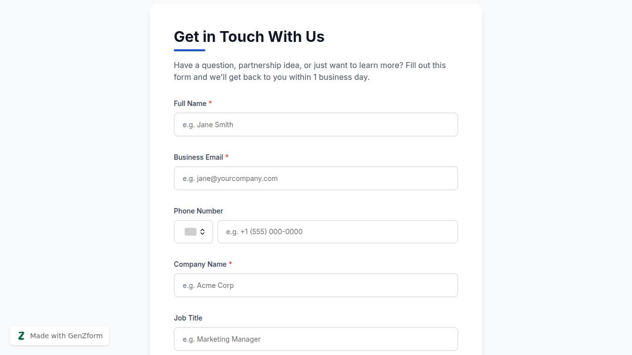 Business Inquiry Form Template for Companies | GenZform